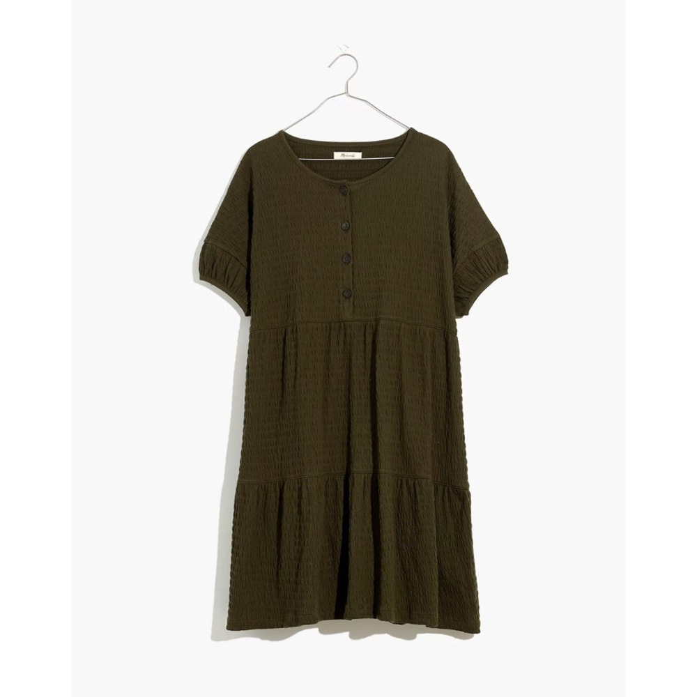 Madewell Olive Tiered Mini Dress Size S Oversized Fits M/L Relaxed Crinkle NWT